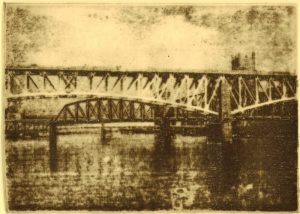 Thomas Norulak, Bridges on the Mon Etching 5 x 7 