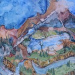 <font color="#000000">Jean Coursey Beaufort   <b>Yellowstone Remembered</b><br> WC/Acrylic on synthetic paper 20” x 26”</font>