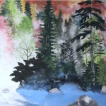 Louetta Romanchak Morning Mist Fabric, Paint, Pastels 17 1/2”x21”