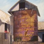 Eileen Kopelman<br><b>
The Millionaire Farmer's Silo</b>
oil and 10K and 22K gold leaf
14 x 11
