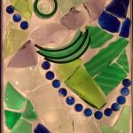 Cindy Mullen, <b>Bottles and Beads </b> Recycled 3-dimensional glass on glass panel 24 x 6 