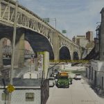 Robert Bowden, <b>Watch for Bicyclists</b>
watercolor, 
13 x 17.5
