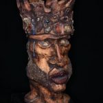 Pamela Cooper, <b>Sorrow of David</b> 
Bisque fired clay and glass, 
 13 x  7 x 6
