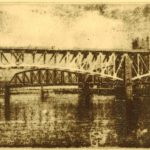 AWARD OF MERIT, Thomas Norulak, <b>Bridges on the Mon </b>Etching 5  x  7 