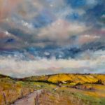 <h3>Renee Keil, <b>Storm Laden Skies Above Fields of Gold,</b>  Oil on Canvas, 30  x 30</h3>