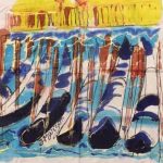 Frances Marze, Docked
Watercolor dyes on silk, 
30.5 x 29.5
