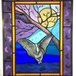 Mandy Sirofchuck<b><br>
Night Prowler</b><br>
Kiln-fired painted stained glass, 
24 x 19
