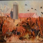 Patricia Dickun, 
Crows,
Oil on board,
11 x 14
